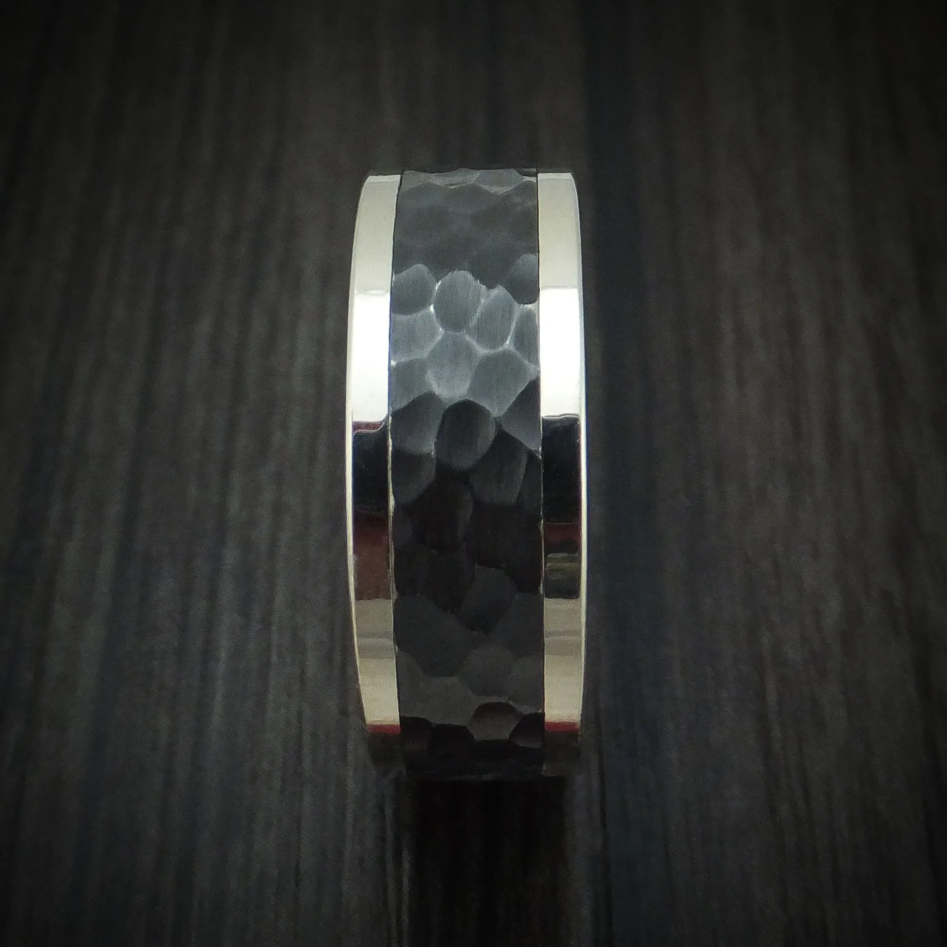 14K Gold and Zirconium Men's Ring with Double Eternity Black Diamonds