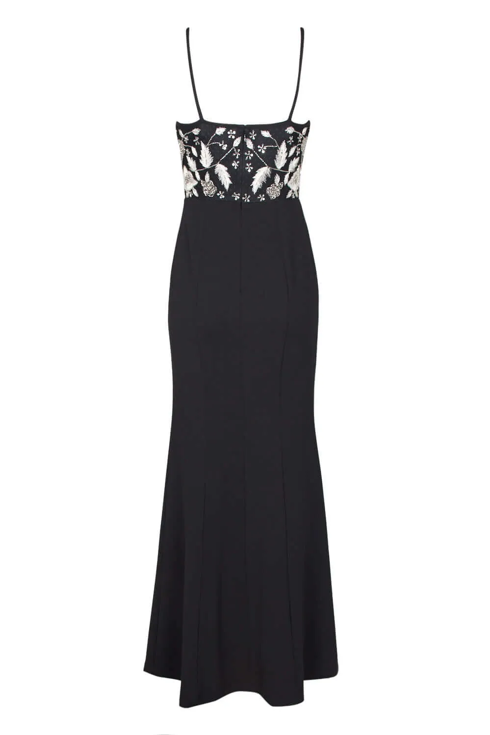 Aidan by Aidan Mattox Spaghetti Strap Embroidered Bodice Zipper Back Mesh Crepe Dress