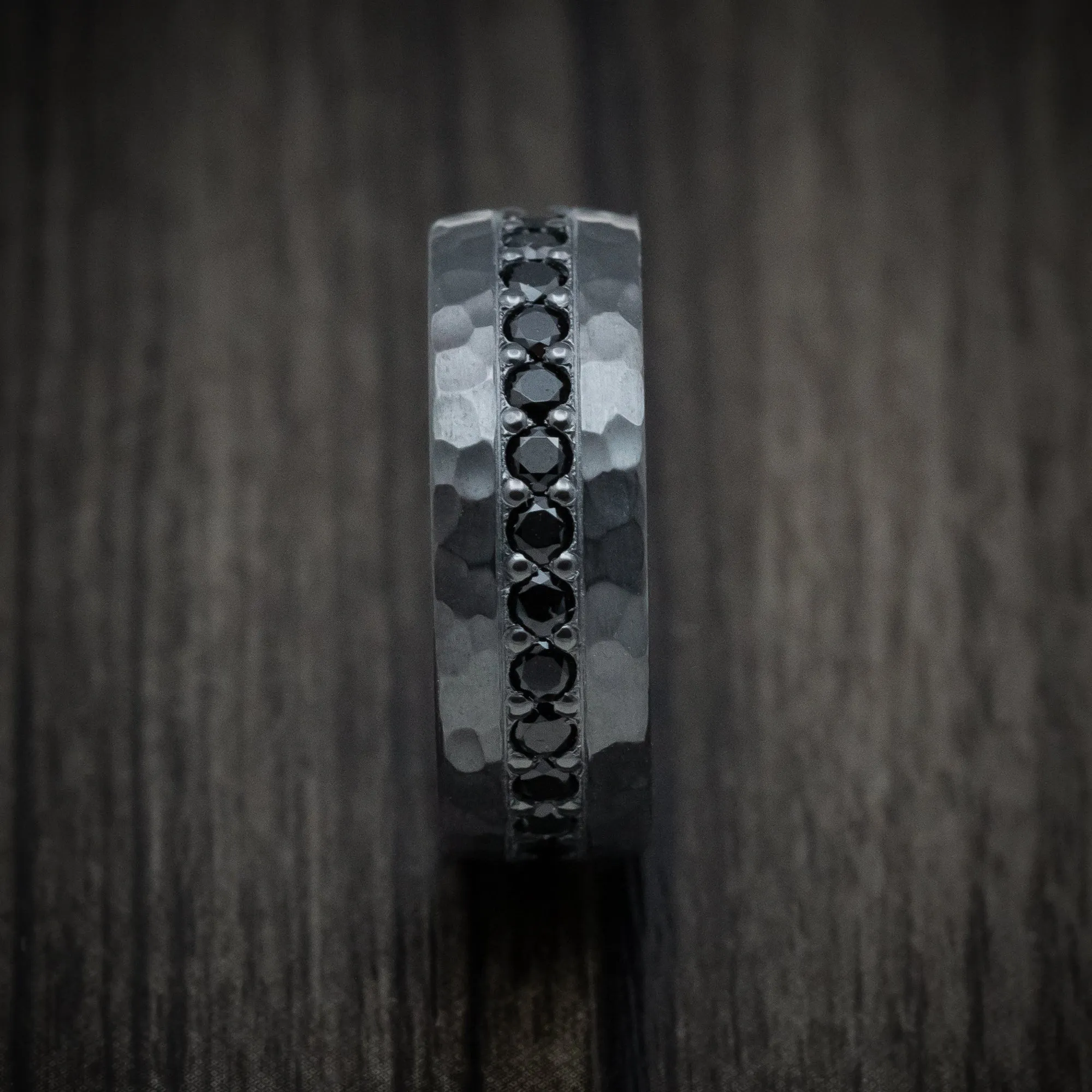 Black Titanium Eternity Black Diamond Hammered Men's Ring