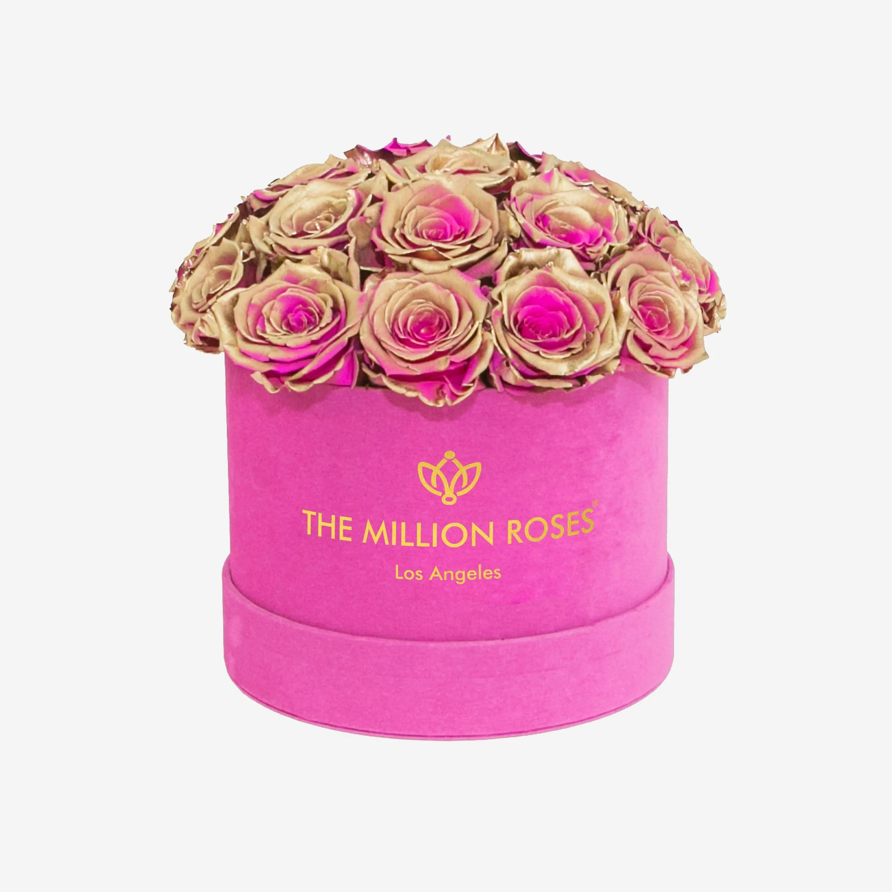 Classic Hot Pink Suede Dome Box | Neon Pink Gold Roses