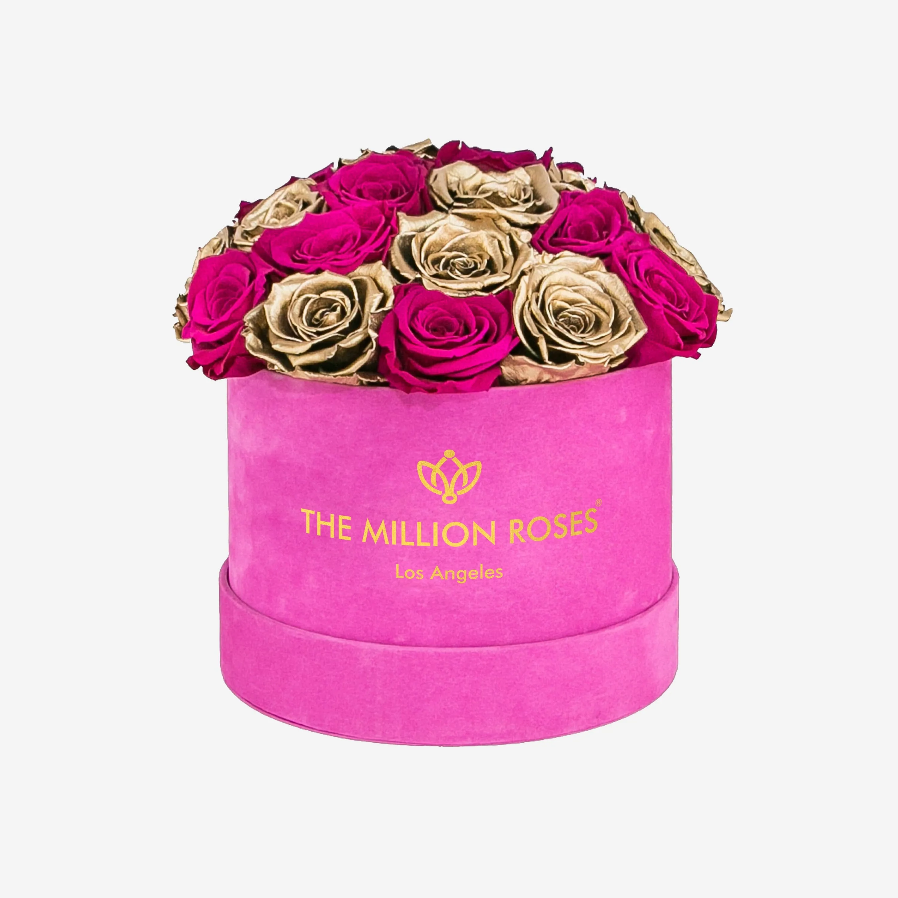 Classic Hot Pink Suede Dome Box | Neon Pink Gold Roses