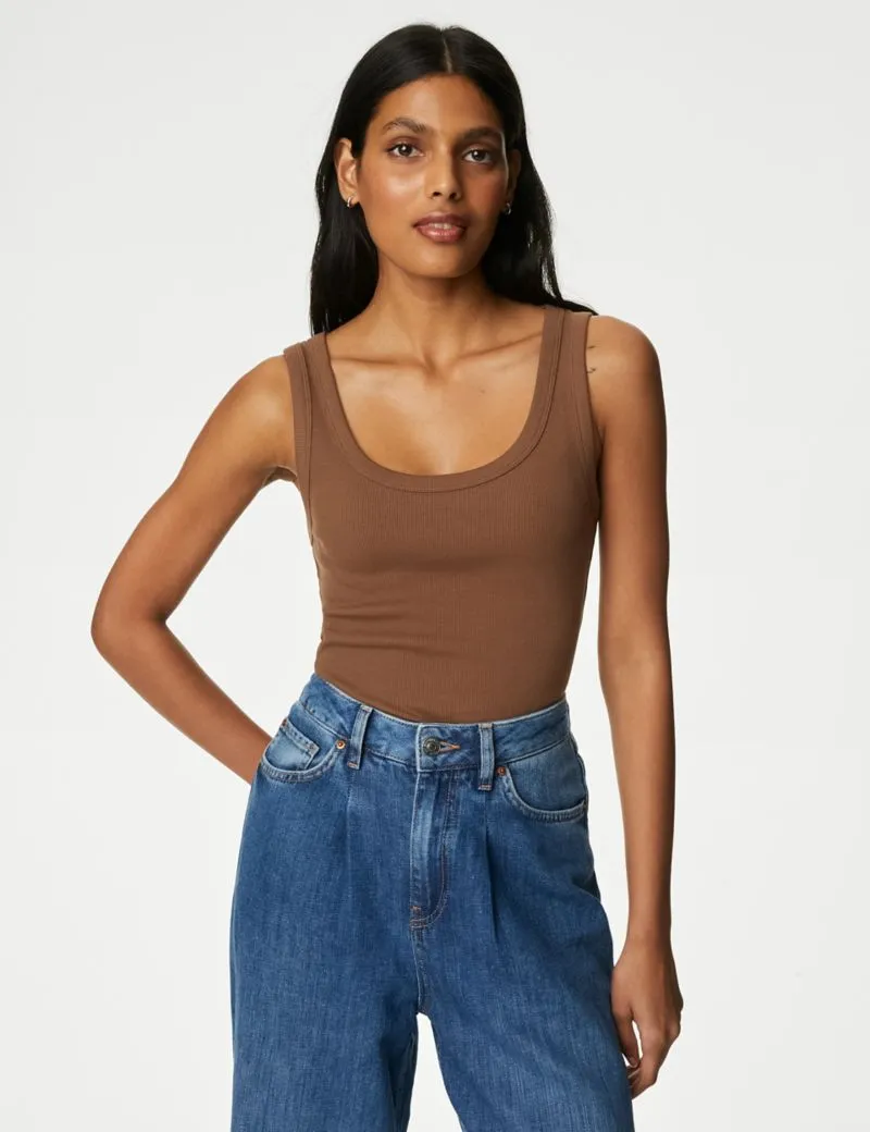 Cotton Rich Ribbed Slim Fit Vest Top