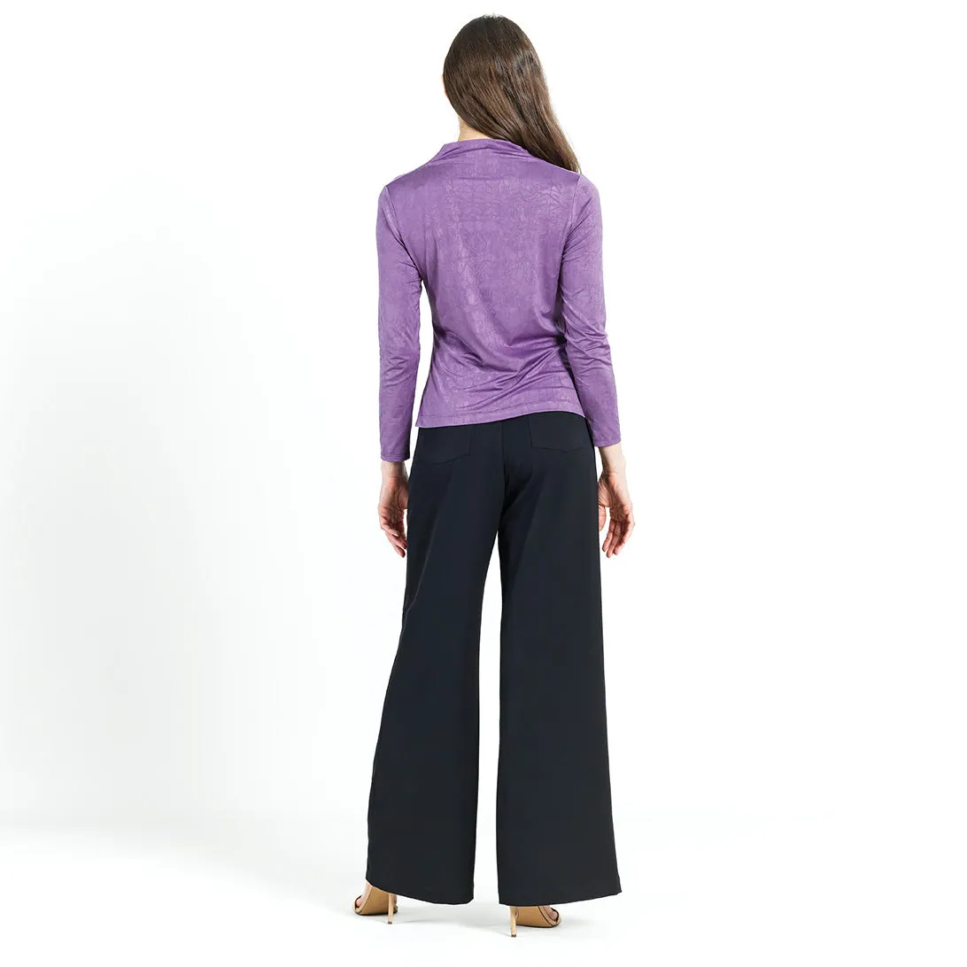 Crushed Silk Knit - Draped Neck Side Ruched Top - Plum - Final Sale!