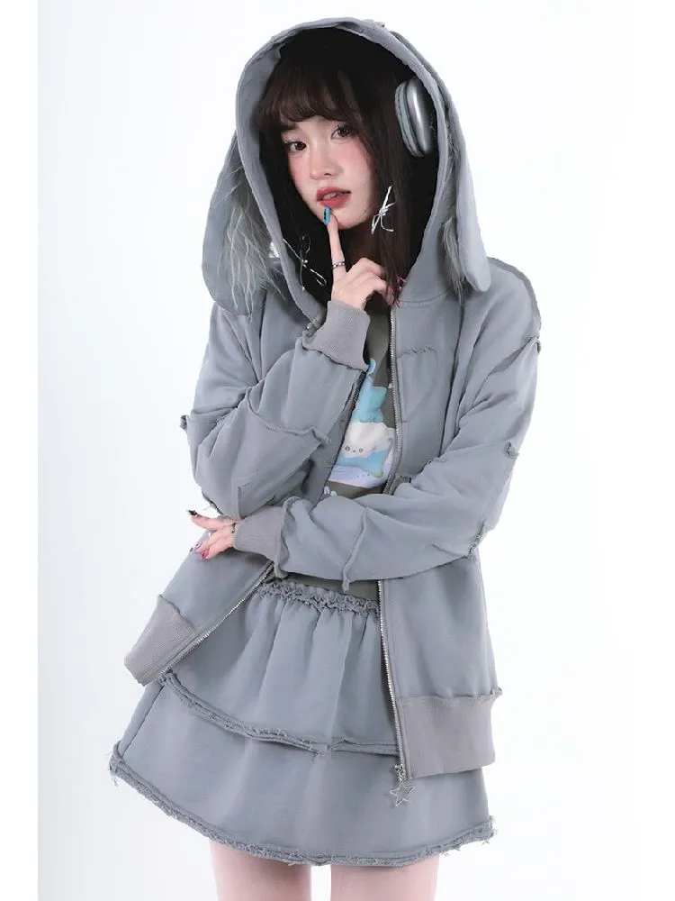 Detachable Gray Long Short Sweatshirt Dresses【s0000005717】
