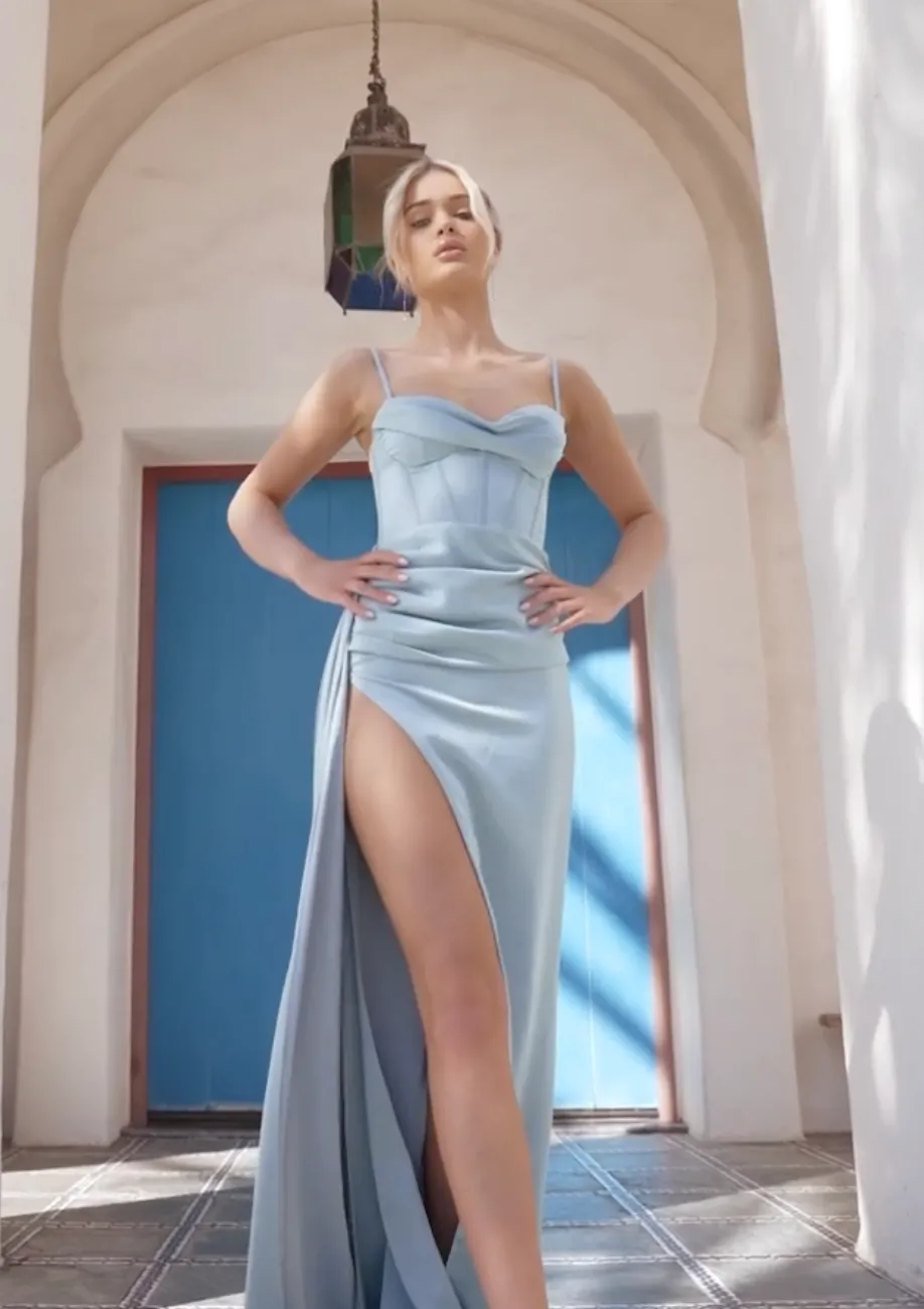ELAYNA CORSET COWL GOWN - BABY BLUE