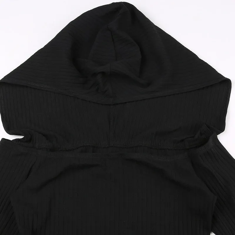 Gothic Dark Slash Neck Hooded Dress