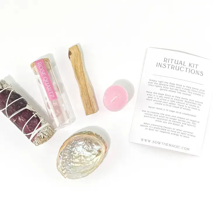 Love Ritual Kit With Rose Quartz, Sage   Palo Santo