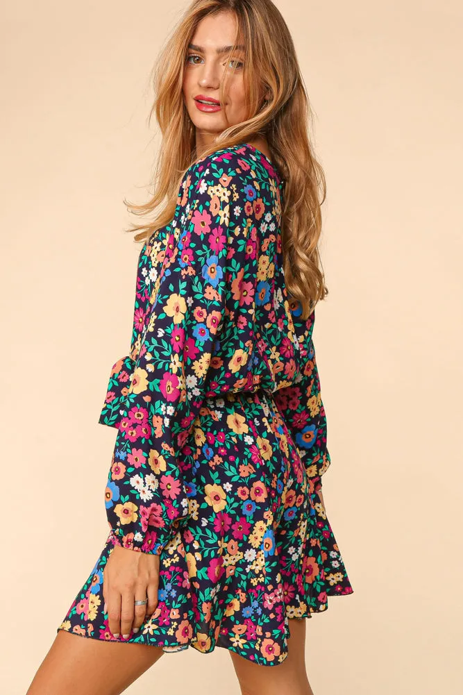 LS Floral Print Romper in Navy by Haptics