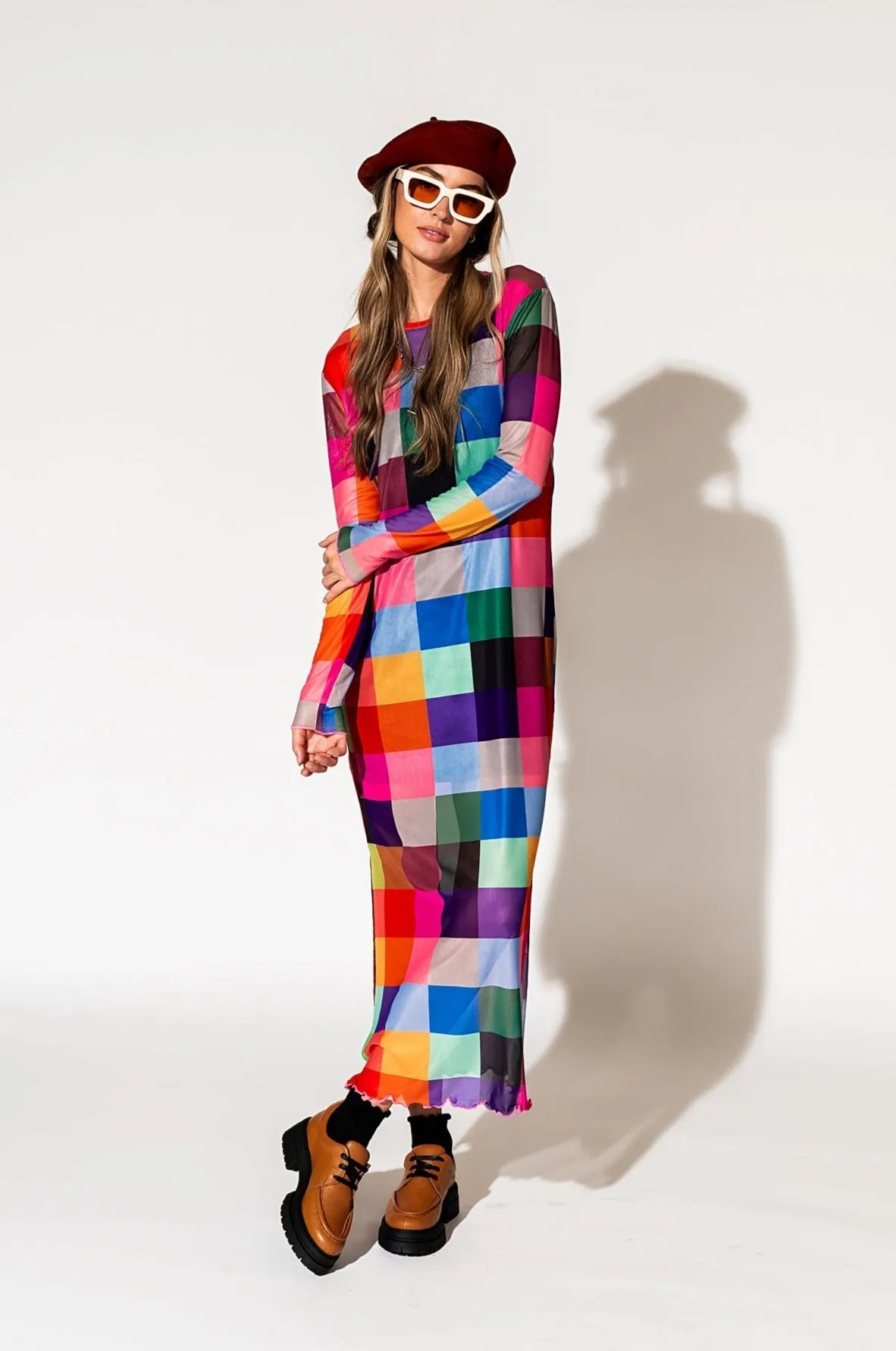 Forever Young Check Mesh Long Sleeve Dress - Mad About You