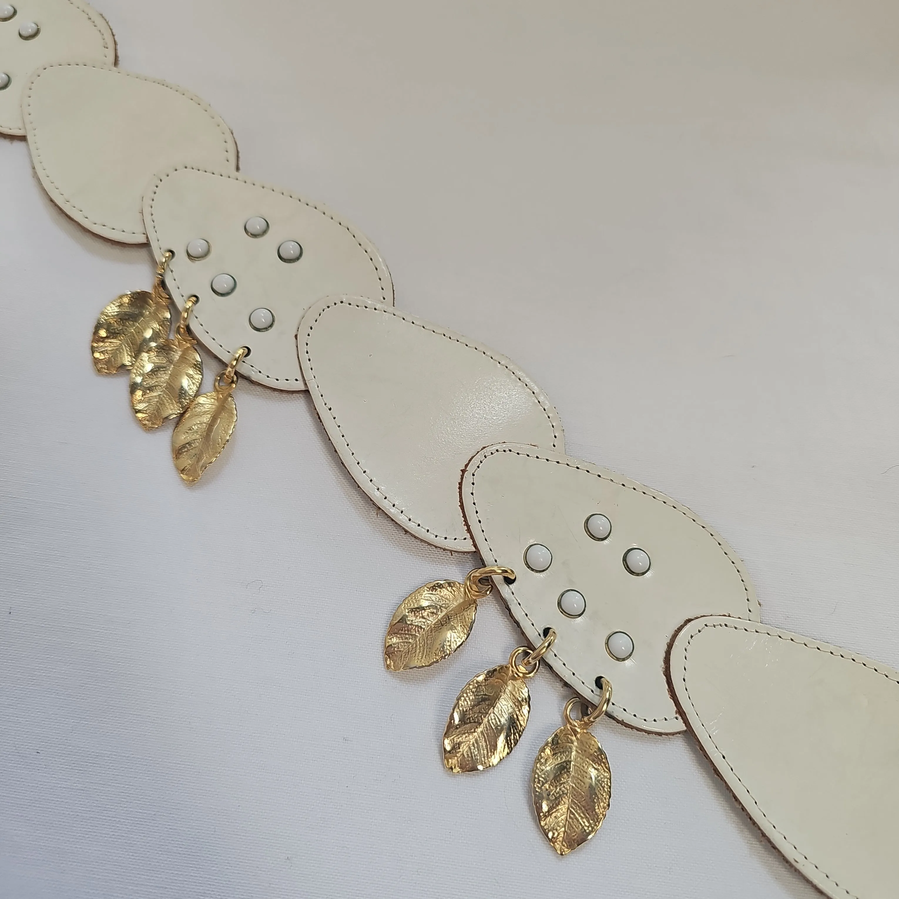 Vintage White Leather Belt Made In Italy - Boho