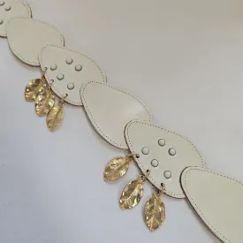 Vintage White Leather Belt Made In Italy - Boho