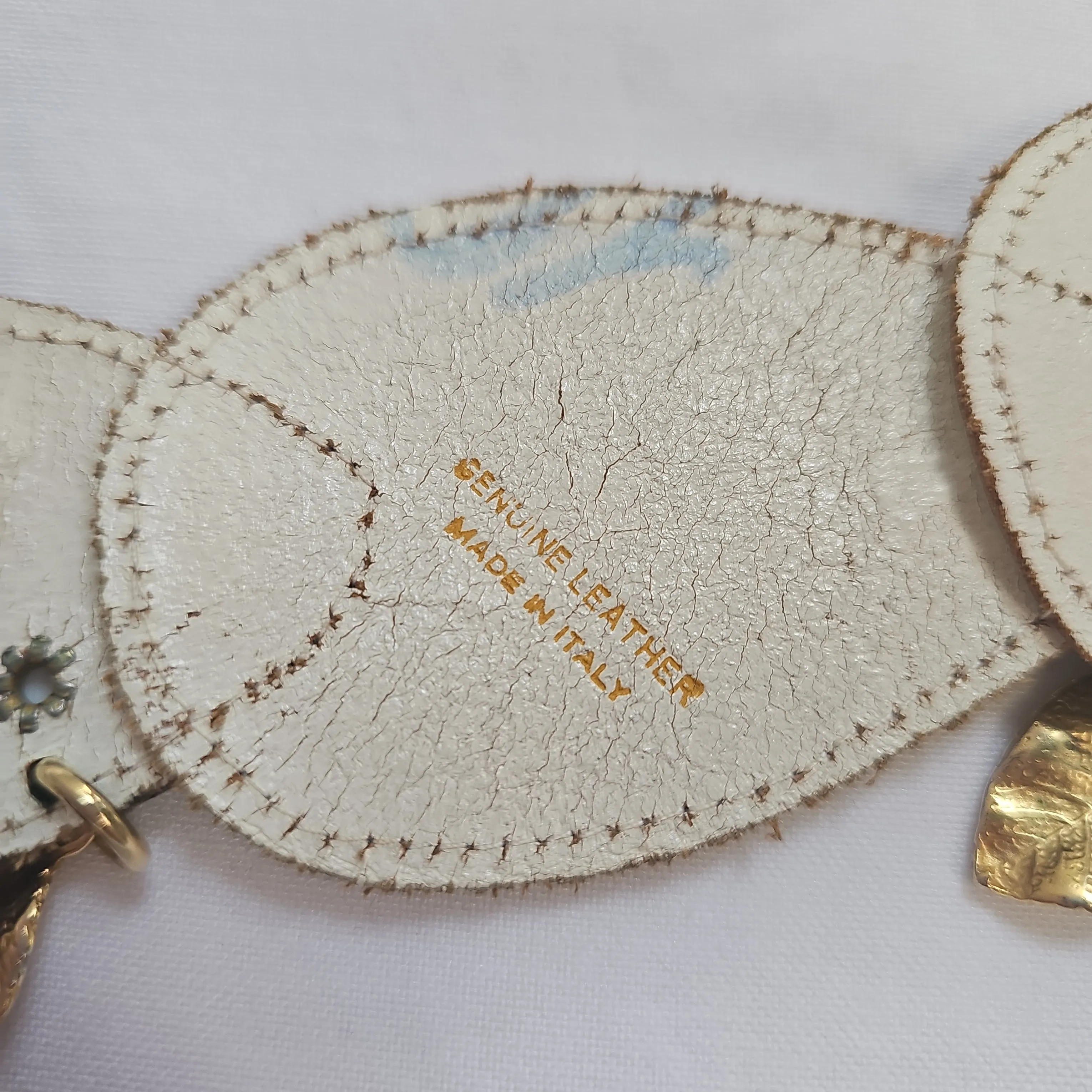 Vintage White Leather Belt Made In Italy - Boho